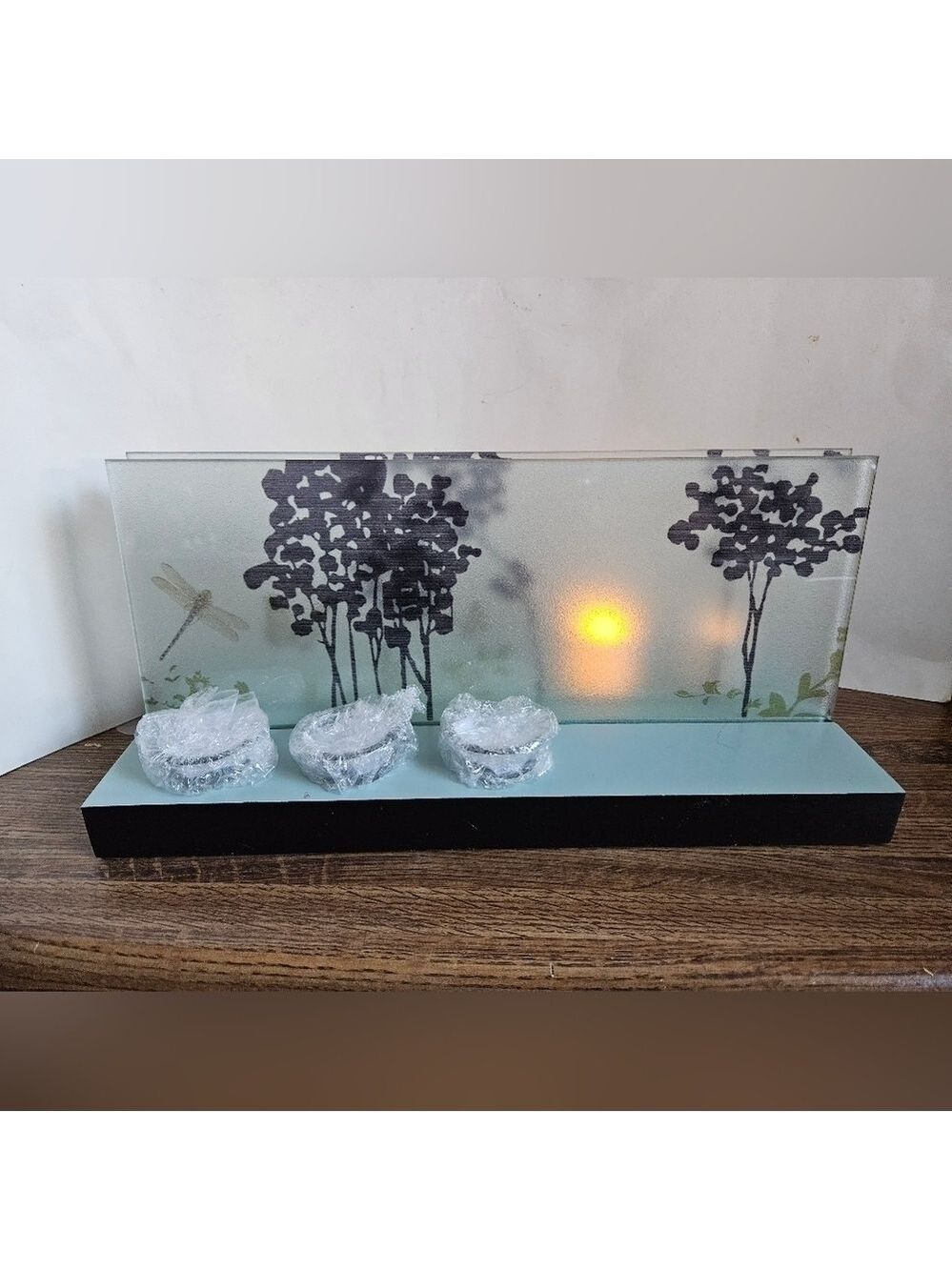 Tropical 2-Panel Printed Glass Set with 5 Tealights